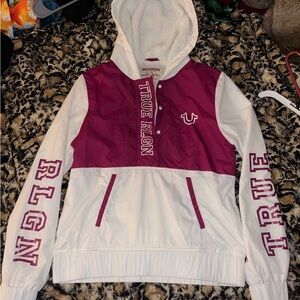 True Religion White and Magenta Windbreaker Hoodie